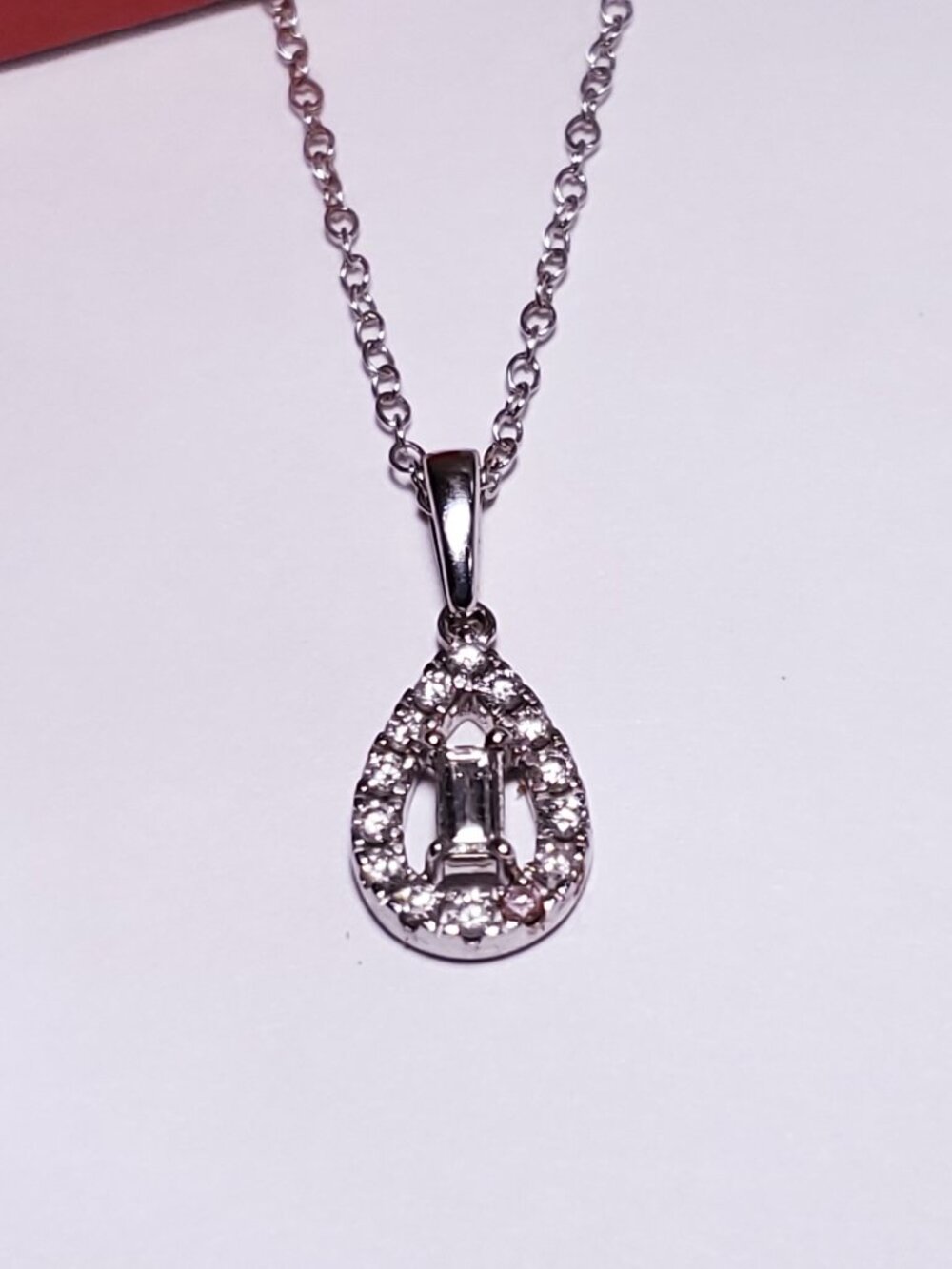 Estate .30ctw Natural Emerald & Rd Diamond Teardrop 10Kt WG 18" Necklace #25143